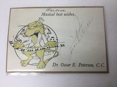 Lot 779 - Printed card ‘Musical best wishes’ Dr. Oscar E Peterson, signed