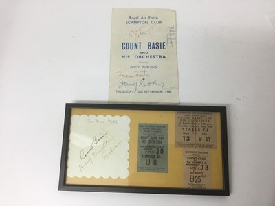 Lot 784 - Count Basie - framed autograph and ticket stubs together with an autographed programme