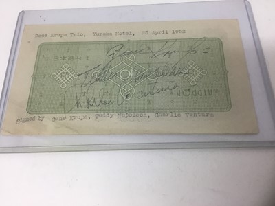 Lot 786 - The Gene Krupa Trio - unusual autograph group presented on a WWII Japanese 10 Yen note