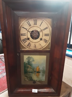 Lot 2063 - Late 19th century American Wall clock in mahogany case with painted glass door