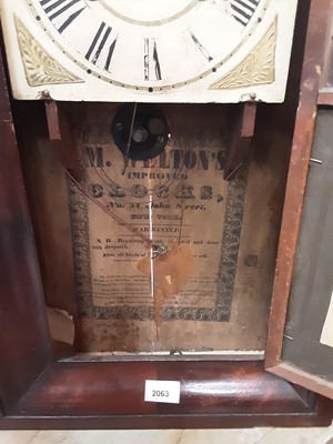 Lot 2063 - Late 19th century American Wall clock in mahogany case with painted glass door