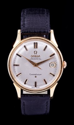Lot 407 - 1960s gentlemens Omega 18ct gold Constellation wristwatch on omega black leather strap