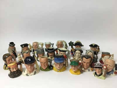 Lot 698 - Group of twenty three Royal Doulton Character jugs comprising- Benjamin Franklin D6695, Oliver Cromwell D6986, Winston Churchill, Christopher Columbus D6911 No. 2554 of 7,500, King Philip II of Spa...