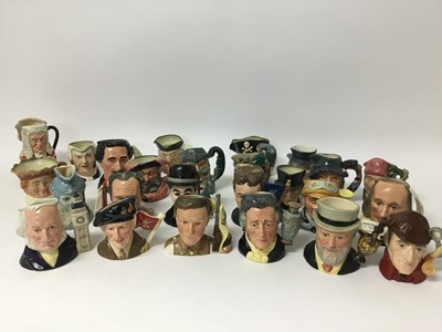 Lot 699 - Group of twenty five Royal Doulton Character jugs- John Doulton D6656, Sir Henry Doulton D6703, Sir Henry Doulton D7057, Michael Doulton D6808, Charles Hawtrey from Carry on up the Khyber D7163 No....