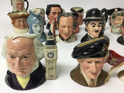 Lot 699 - Group of twenty five Royal Doulton Character jugs- John Doulton D6656, Sir Henry Doulton D6703, Sir Henry Doulton D7057, Michael Doulton D6808, Charles Hawtrey from Carry on up the Khyber D7163 No....