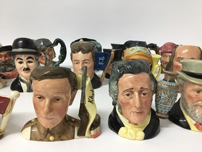 Lot 699 - Group of twenty five Royal Doulton Character jugs- John Doulton D6656, Sir Henry Doulton D6703, Sir Henry Doulton D7057, Michael Doulton D6808, Charles Hawtrey from Carry on up the Khyber D7163 No....