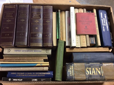 Lot 1020 - Anglo- Russian dictionaries, some specialist, together with Russian language courses, beginners and advanced, 4 boxes