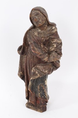 Lot 152 - 18th century or earlier Continental carved and painted wooden figure, 27cm