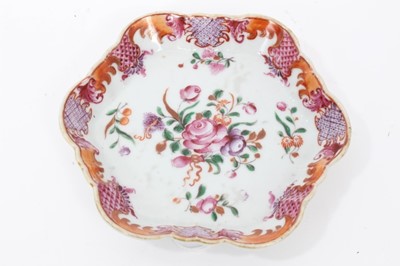 Lot 17 - Two 18th century Chinese famille rose porcelain dishes, painted with floral sprays, 12cm and 14cm across