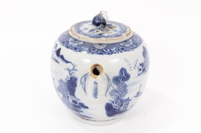 Lot 21 - Similar antique Chinese export blue and white porcelain teapot and coffee pot, painted with landscape scenes, with moulded handles and spouts, 13.5cm and 23.5cm height