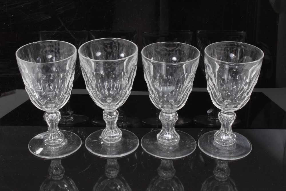 Lot 33 - Set of four antique Georgian cut glass goblets, with facet-cut round funnel bowls, and facet-cut waisted stems