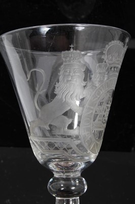 Lot 40 - Georgian 'Newcastle' light baluster armorial wine glass