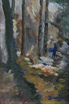 Lot 478 - *Ronald Ossery Dunlop (1894-1973), oil on board, a woodland scene, signed, in gilt frame, 24 x 15cm