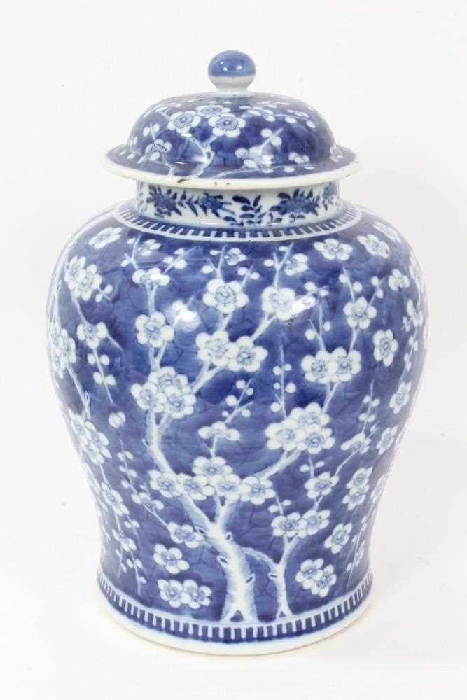 Lot 45 - Large antique 19th century Chinese blue and white porcelain ginger jar and cover, painted with prunus blossom, 32cm height including cover