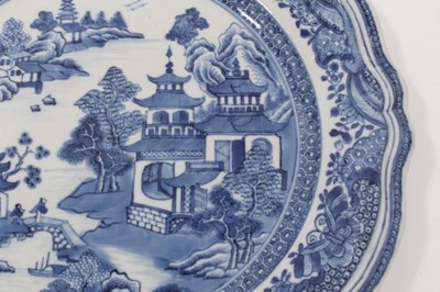 Lot 50 - Fine quality pair of antique 18th century Chinese blue and white porcelain plates, of scalloped form with moulded rims, painted with landscape scenes, 24cm diameter