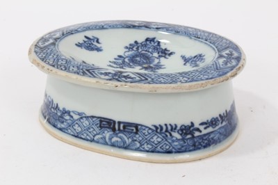 Lot 51 - Three pieces of 18th century Chinese blue and white export porcelain, including landscape painted dish and bowl, and a salt painted with floral sprays, the dish measuring 27.5cm diameter