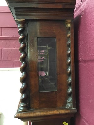 Lot 900 - Fine Early 18th century eight day longcase clock in walnut marquetry case with square brass and silvered dial signed William Grimes, London . Gilt cherub spandrels, ringed winding holes, subsidiary...