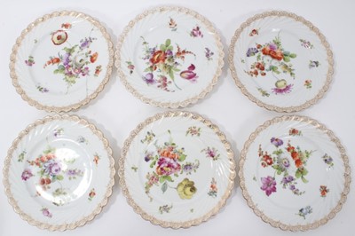Lot 60 - Dresden china tea service, c.1920, of fluted form, painted with floral sprays, including ten coffee cups and saucers, fourteen tea cups and seventeen saucers, one jug, one slop bowl, one muffin dis...
