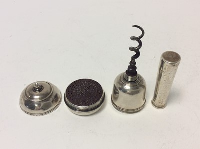 Lot 169 - Rare and unusual Georgian silver combination nutmeg grater and corkscrew in the form of a mace, the screw fit cover with ball finial concealing the grater and screw-off tubular sheath that opens