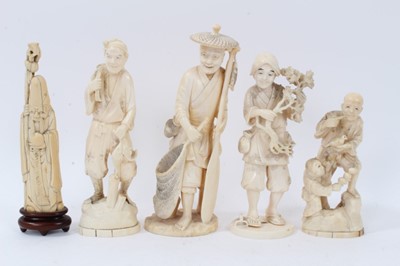 Lot 243 - Four  late 19th century Japanese Meiji period carved ivory together with a Chinese carved ivory figure