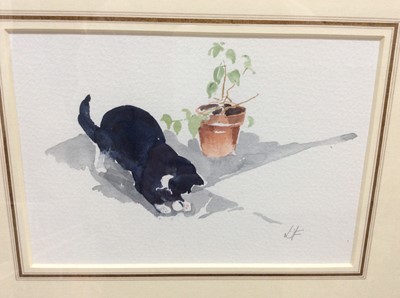 Lot 84 - Leslie Fotherby (b. 1946) pair of watercolours - Muffin the cat
