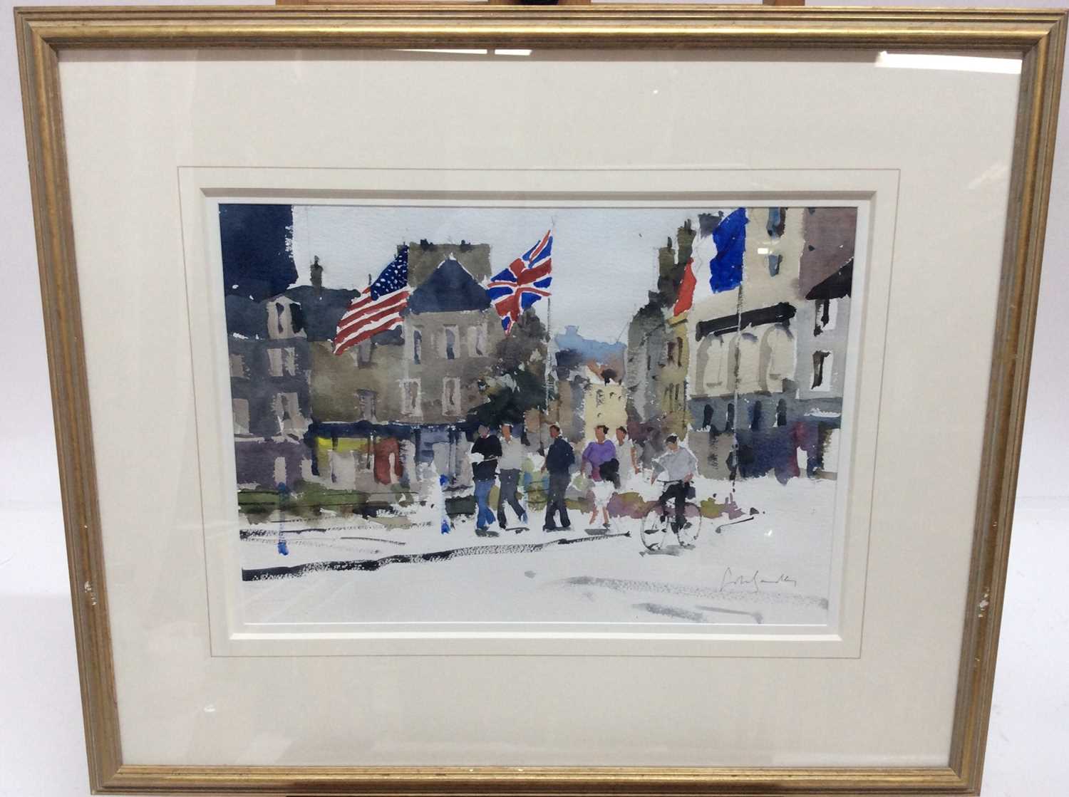 Lot 86 - John Yardley (b. 1933) watercolour - D-Day flags, Cherbourg
