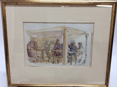 Lot 166 - Kenneth Gribble pen, ink and watercolour study - Cafe Falmouth