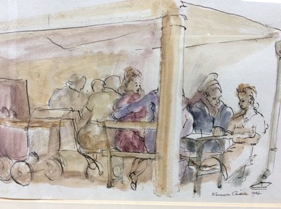 Lot 166 - Kenneth Gribble pen, ink and watercolour study - Cafe Falmouth