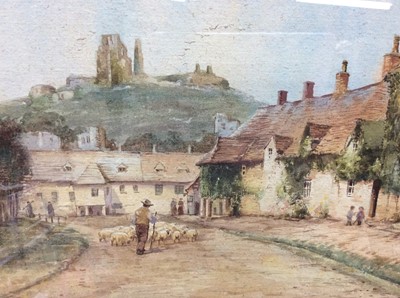 Lot 92 - George Lothian Hall (1825-1888) watercolour - The village of Corfe- Dorset