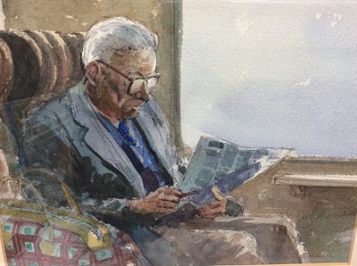 Lot 204 - Ashton Cannell, watercolour, Crossword puzzler