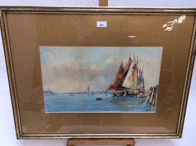 Lot 202 - L. Bowen, watercolour Sailboats in Venice