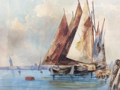 Lot 154 - L. Bowen, watercolour Sailboats in Venice