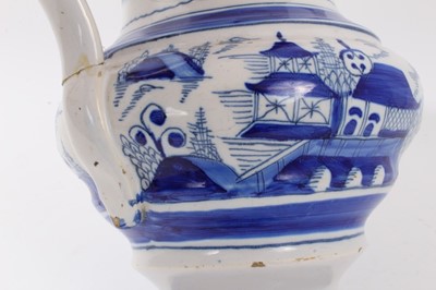 Lot 65 - 19th Century tin glazed pottery jug with blue and white chinoiserie decoration