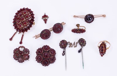 Lot 377 - Group of 19th century Bohemian garnet jewellery and similar items to include a ring and brooches