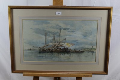 Lot 479 - Edward Alfred Goodall (1819-1908) watercolour - Traders unloading Felluccas, Venice, signed, in glazed gilt frame, 30cm x 51cm