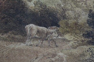 Lot 188 - Joseph Powell (1780-1834) watercolour - cattle in a rural lane beside farm buildings, signed, in glazed frame, 32cm x 44cm