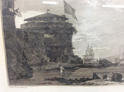 Lot 33 - Pair of antique black and white engravings after Fran. Zuccherelli by Fabio Berardi, figures and vessels off the coast, in glazed ebonised frames, plate size 40cm x 53cm, overall size 65cm x 75cm