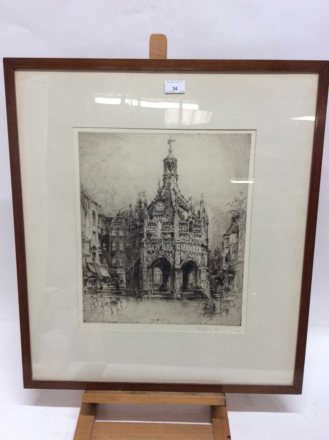 Lot 34 - E. Hedley Fitton (1859-1929) signed black and white etching - Chichester Cross, in glazed frame, 43cm x 36cm 
Provenance: Frost & Reed