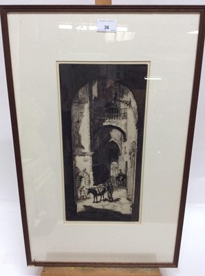 Lot 160 - Sidney Tushingham (1884-1968) signed black and white etching - Continental Street, in glazed frame, 39cm x 19cm
