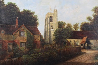 Lot 549 - W. Guttridge, Victorian oil on canvas - a view of South Weald Church, signed and titled, in gilt frame, 60cm x 90cm