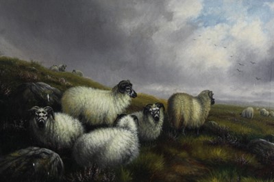 Lot 521 - A. Jackson, late 19th century, oil on canvas - sheep grazing on a hillside, signed, in gilt frame, 30cm x 40cm  
Provenance: Estate of the Late Jane Sumner