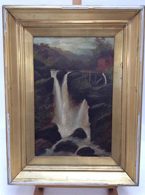 Lot 222 - S. H. Brereton, Edwardian oil on canvas - waterfall and another oil on canvas rural landscape