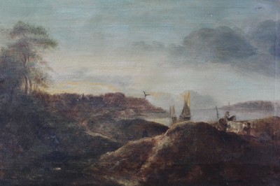 Lot 570 - Early 19th century, English School, oil on canvas - coastal landscape, in gilt frame, 47cm x 72cm