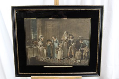 Lot 193 - Three antique mezzotints to include Francis Weatley, 'The Disaster' and two others titled, 'A Visit to the Boarding School', 'Black Monday', each in verre eglomise frame