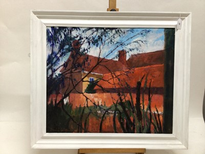 Lot 66 - David Britton, contemporary, oil on board - Hall, Moat and Mace Reeds, Tolleshunt D'Arcy, signed, framed, 50cm x 60cm