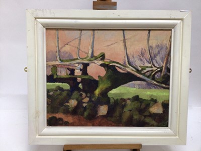 Lot 75 - David Britton, contemporary, oil on canvas - Wall and Tree, framed, 40cm x 51cm