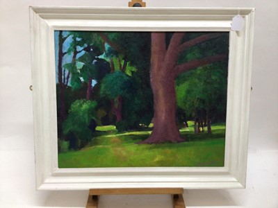 Lot 77 - David Britton, contemporary, oil on board - Garden in Horkesley, signed, framed, 45cm x 56cm