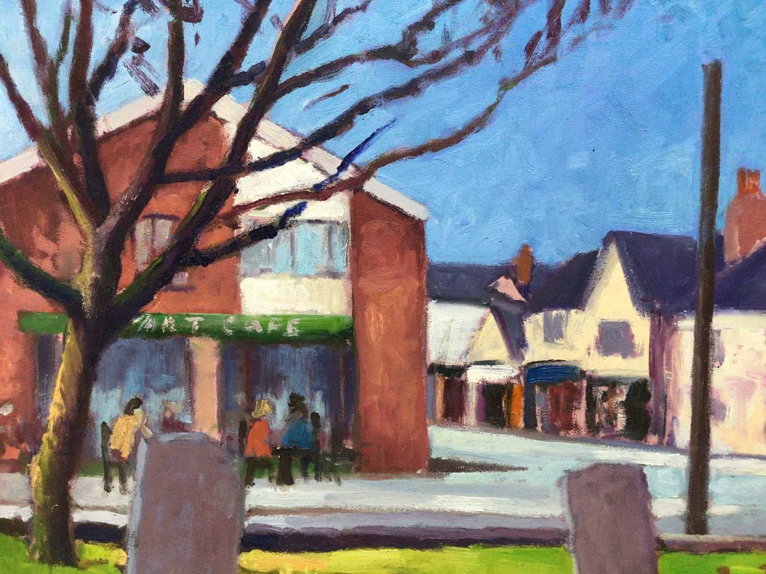 Lot 79 - David Britton, contemporary, oil on canvas - Art Cafe, Mersea, signed, framed, 46cm x 61cm