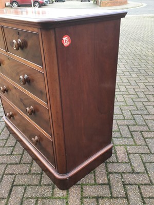 Lot 72 - Victorian mahogany chest of two short and three long drawers with turned handles on plinth base