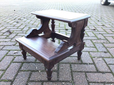Lot 104 - Shaped top two tier table together with set of hardwood steps